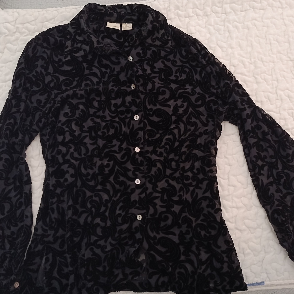 Elegant Black Velvet Patterned Women's Top